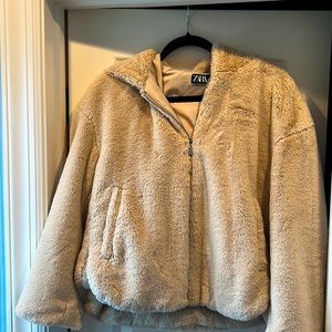 Plush zip up hooded jacket